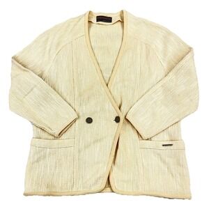 Vintage Geiger Sweater Women 38 Cream White Cardigan‎ Grandma 90s Boho Pockets